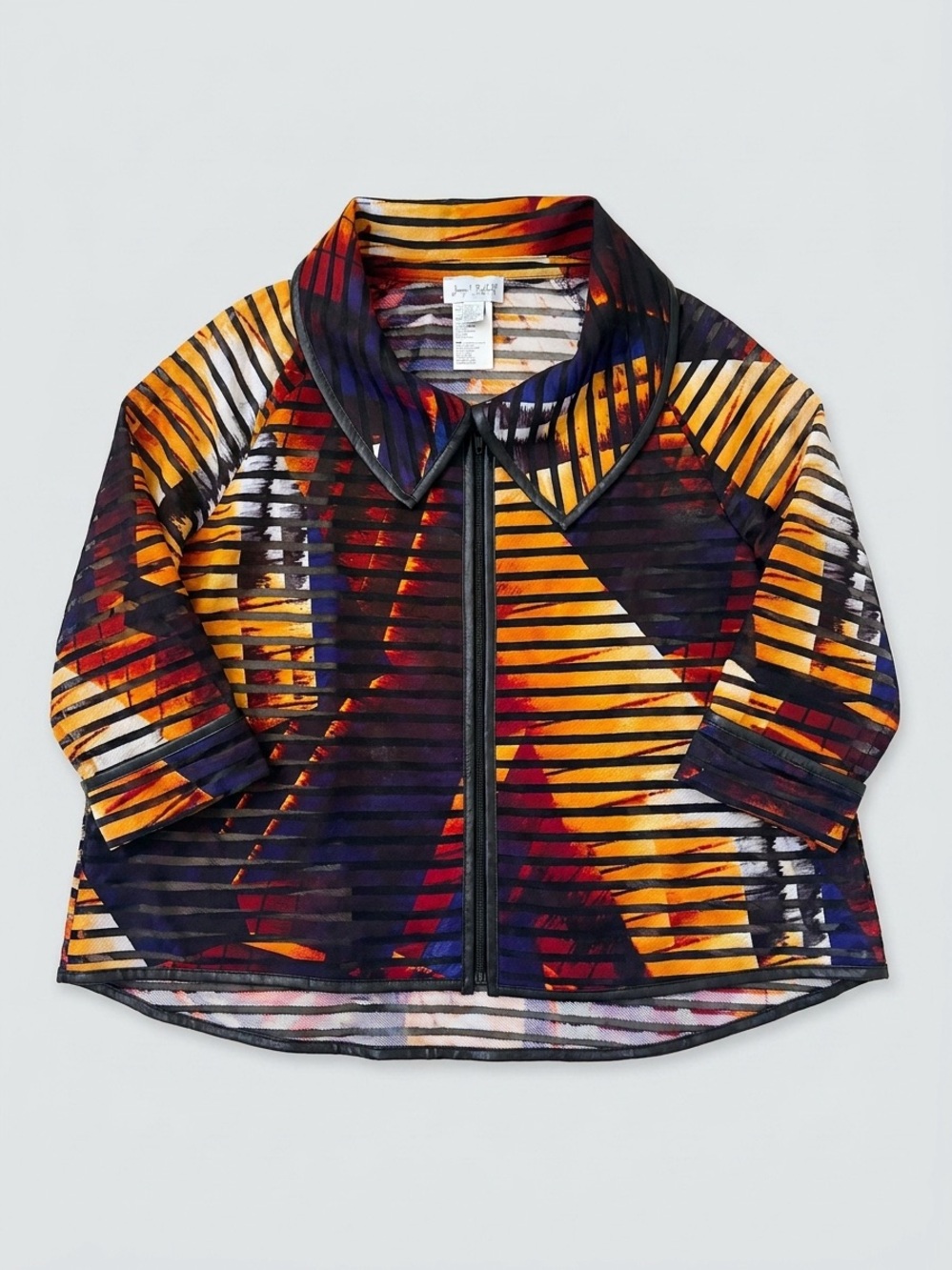 Joseph Ribkoff Multicolor Striped Mesh Cape Jacket in Orange, Purple, Black